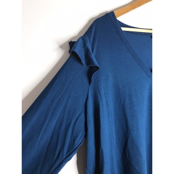 Torrid Blue Teal Light Ruffle Long Sleeve Knit Top Women's Size 3 New - Picture 2 of 9